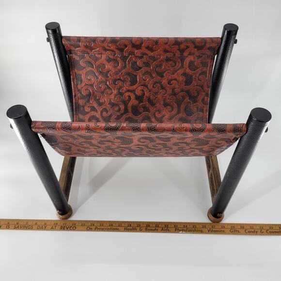 Vintage Log Holder Tan Black Embossed Tooled Leather Wood Magazine Storage - Picture 12 of 13